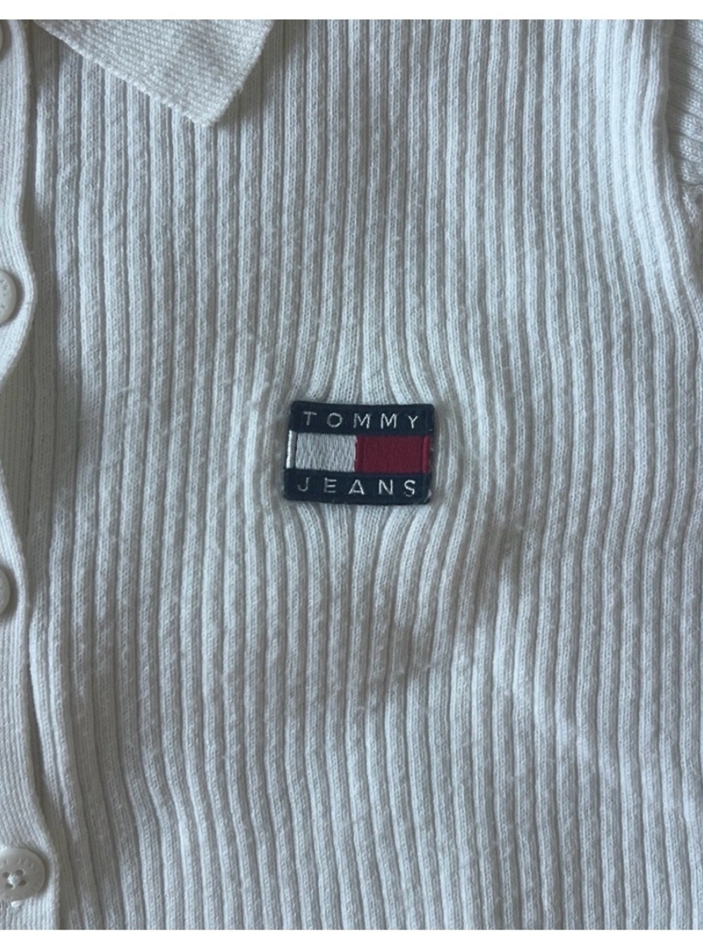 Y2K Tommy Jeans White Textured Button-Up Shirt (Cropped) - Picture 3 of 4
